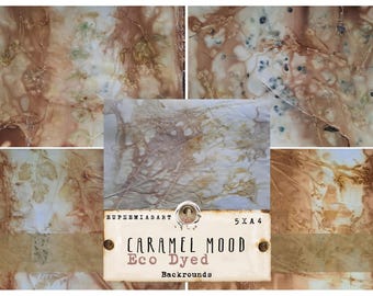Eco Dyed Grunge CARAMEL MOOD, fundos, papéis tingidos à mão com plantas, páginas de diário de lixo -DinA4