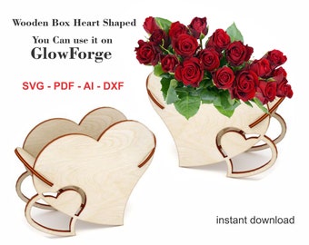 Floral Heart Box,Wooden box Heart shaped,rose holder,gift boxs,glowforge files,box laser cut file,instant download