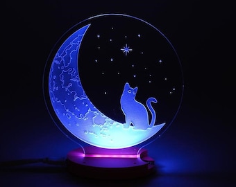 Cat on moon 3D lamp file, plan vector file for CNC laser,cat 3D illusion,cat night lghit 3d led lamp