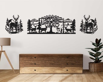 Herten en bergen SVG, Herten SVG, Wildlife SVG, dieren kunst aan de muur, Herten clipart, Herten panelen svg, Bergen paneel svg, Clipart bestanden voor cnc laser