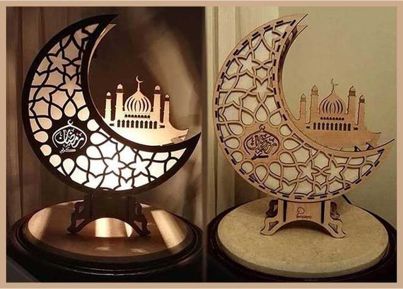 Led Lune Lampe Ramadan Décoration 25.5 * 18cm Eid Mubarak 3d Lune