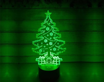 Tree 3D Led Lamp,Tree lamp Christmas,tree 3D Night Light,engraved tree Christmas Lamp,vector files for cnc,laser cut files, Glowforge Files