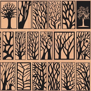 100 Tree wall Panels , Room Decor, Tree Patterns, Laser, CNC file,home decor, tree dxf ,Plasma Cricut cutting files  dxf download