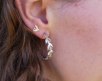 Botanical Hoops | Silver Leaves Hoop Earrings | Leaves Hoops | Handmade Alternative Leaf Hoops | Alice Rhiannon Jewellery