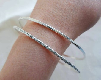 Medium Stacking Bangle | Sustainable Recycled Silver Bangle | Textured Stacking Bangles | Minimal Silver Bangles | Handcrafted in Cornwall