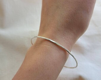 Slim Stacking Bangle | Sustainable Recycled Silver Bangle | Minimal Stacking Bangle | Hammered Stacking Bangle | Handcrafted in Cornwall UK