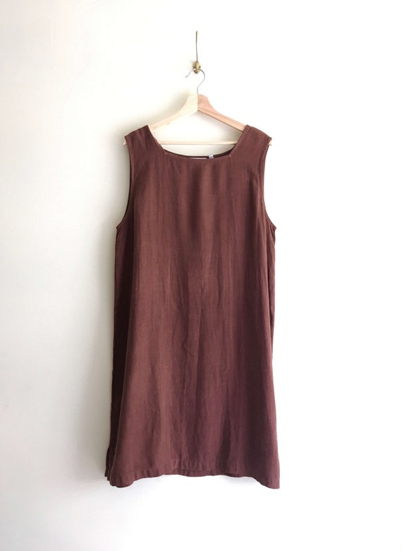Brown Linen Short Sleeve Dress/ season-less short