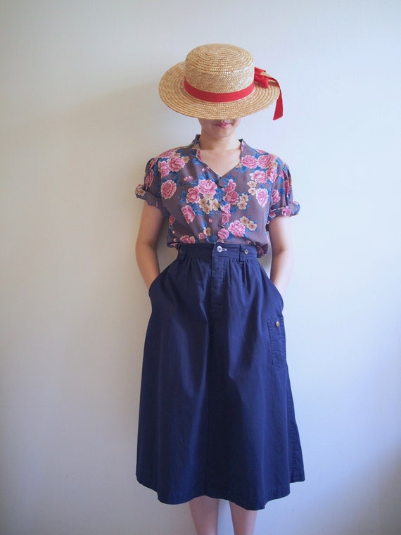 Dusty Olive Peonies Printed Top/ exotic garden/ ov