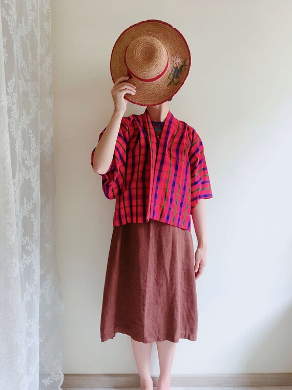 Brown Linen Short Sleeve Dress/ season-less short