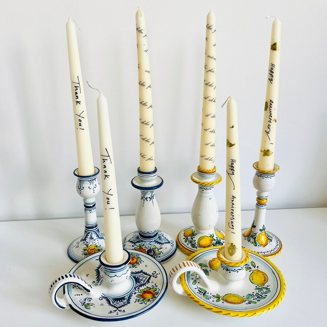 Italian Hand Painted Candle Holder, Taper Candle Holders, Dinner Candle