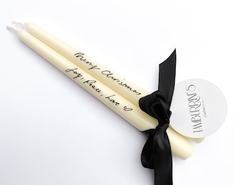 Personalized Handwritten Taper Candle, Christmas Table Decor