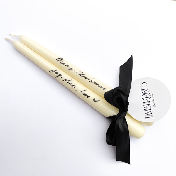 Personalised Handwritten Taper Christmas Candle, Happy Birthday calligraphy candle dinner candle table decor valentines festive gift