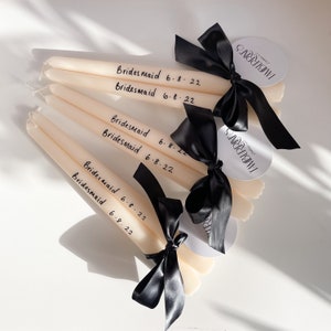 Personalised handwritten Bridesmaid Taper Candle, Wedding, Maid of Honour, Bridesman, dinner candle table decor handmade gift