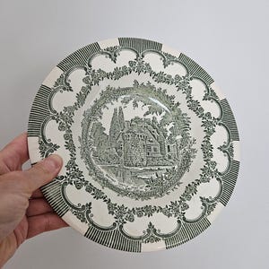 Vintage Green Transferware Bowl Plate, Vintage English Green Plate, English Green Ironstone Plate