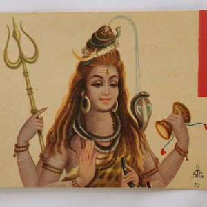Shiva-ansichtkaart, ongebruikte Diwali-wenskaart, vintage Indiase print, hindoeïstische godheid, religieuze kunst, huistempeldecor, hindoeïstische ansichtkaart