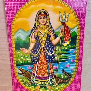 Akhilandeshvari Postkarte, alte Karte, Hinduistische Göttinnengottheit, Diwali Grußkarte, Heimstempeldekor, Hinduistische Postkarte