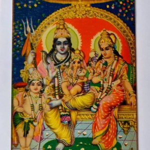 Shiva Postkarte, Diwali Grußkarte, indische Vintage Lithographie, hinduistische Gottheit, Heimstempel, unbenutzte Karte