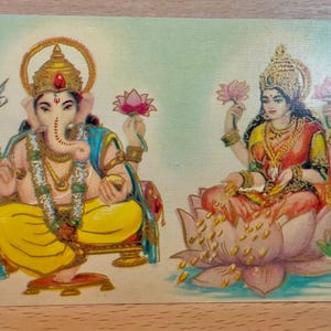 Cartão postal de Ganesh Laxmi, divindade hindu, cartão de felicitações de Diwali, decoração de templo doméstico, cartão não utilizado, cartão postal hindu
