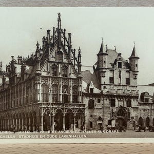 Antike Postkarte von Mechelen, sepia Fotografie, schwarz weiß Postkarten, Mechelen Belgien, ungebraucht, fotografische Architektur Postkarte
