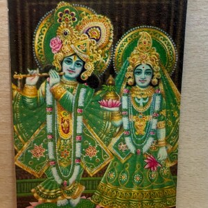 Krishna Radha Postkarte, Diwali Grußkarte, indischer Vintage Druck, hinduistische Göttin Gottheit, unbenutzte Karte, Haustempeldekor, Hinduistische Postkarte