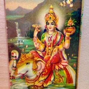 Laxmi Postkarte, unbenutzte Karte, Diwali Karte, vintage indische Lithographie, hinduistische Göttin Gottheit, Haustempeldekor, hinduistische Postkarte