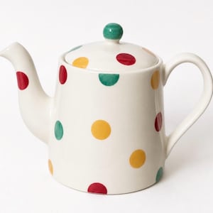 Teiera vintage in porcellana a pois multicolore, teiera folk dipinta a mano, decorazione retrò per la cucina.
