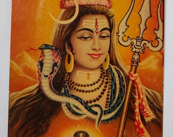Indian antique unused Diwali greeting postcard depicting Lord Shiva.