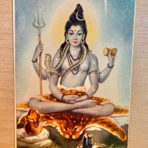 Cartolina di Shiva, biglietto d'auguri di Diwali inutilizzato, divinità indù, stampa litografica indiana d'epoca, decorazione per tempio domestico, cartolina indù