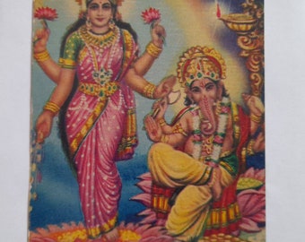 Antike indische Postkarte, Laxmi, Ganesh, Hindu-Gottheit