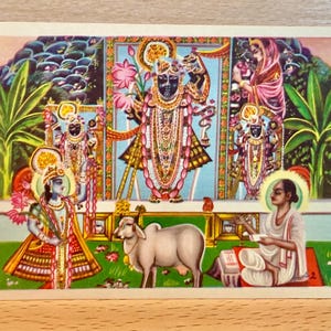 Krishna Postkarte, Vintage Hindu Gottheit, Diwali Gruß, unbenutzte Karte, Vintage Shrinathji Postkarte, indische Plakatkunst