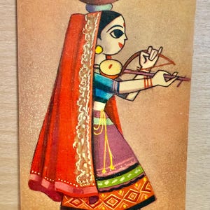 Cartolina indiana di Diwali, cartolina inutilizzata, biglietto di auguri di Diwali, divinità indù, decorazione del tempio domestico, stampa indiana d'epoca, cartolina indù
