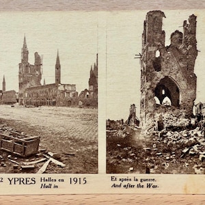 Antike Ypern Postkarte, Antike sepia-Fotografie, schwarz weiß Postkarten, Ypern Belgien, ungebraucht, fotografische Postkarten, Erster Weltkrieg