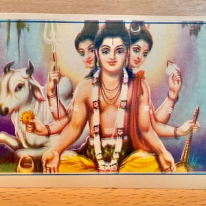 Shiva Postkarte, unbenutzte Diwali Grußkarte, Hinduistische Gottheit, antiker Lithographie-Druck, Hinduistische Postkarte