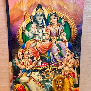Postal de Shiva, tarjeta de felicitación de Diwali, litografía india vintage, deidad hindú, decoración de templo, tarjeta sin usar