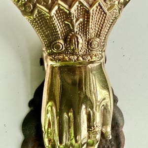 Vintage brass hand paper clip, large ornate Victorian style paper holder