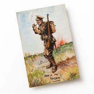 Antique WW1 Bert Thomas postcard, "Arf a Mo Kaiser!", unused British soldier card, Weekly Dispatch Tobacco Fund, military ephemera