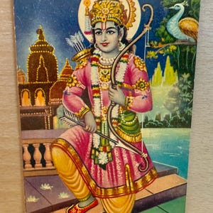Rama Postkarte, hinduistische Gottheit, Grußkarte, indischer Vintage Druck, Diwali Karte, Heimstempel Deko, Hindu Karte