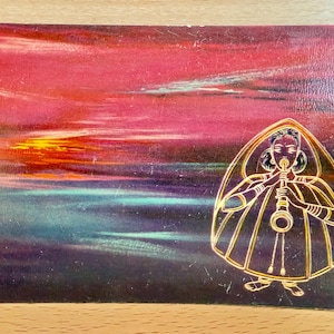 Mirabai Postkarte, unbenutzte Karte, hinduistische Göttinnengottheit, Diwali Grußkarte, Hausdekor, indische Vintage Lithographie, Hindu Postkarte