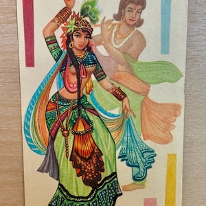 Cartolina di Krishna Radha, biglietto d'auguri per Diwali, stampa litografica indiana d'epoca, decorazione per tempio domestico, divinità indù, cartolina inutilizzata