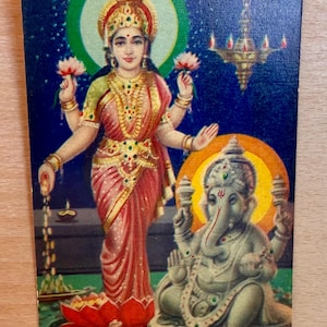 Laxmi Ganesh Postkarte, Diwali Grußkarte, indischer Vintage Druck, Heimstempel Dekor, unbenutzte Karte, hinduistische Gottheit, hinduistische Postkarte