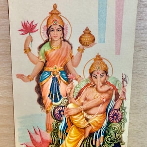Cartão postal de Ganesh Laxmi, cartão não utilizado, cartão de felicitações de Diwali, deusa deusa hindu, cartão postal hindu, decoração de templo doméstico