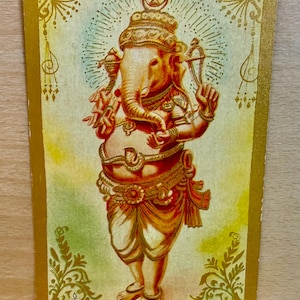 Cartolina di Ganesh, cartolina inutilizzata, biglietto di auguri per Diwali, cartolina indù, decorazione per tempio domestico, divinità indù