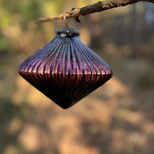 Antique purple Kugel ornament, ribbed diamond glass bauble, vintage German Christmas decor