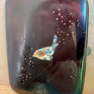 Porta carte in celluloide con intarsi in madreperla, antico orientale