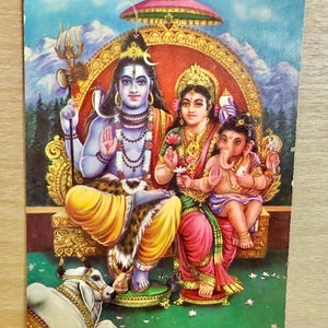 Cartão postal de Shiva Parvati, cartão de felicitações de Diwali sem uso, impressão indiana vintage, deusa hindu, decoração de templo doméstico, cartão postal hindu