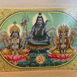 Shiva Postkarte, unbenutzte Diwali Grußkarte, Hinduistische Gottheit, antiker Lithographie-Druck, Hinduistische Postkarte
