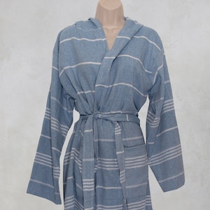 Authentic Turkish Cotton Bathrobe, Loungewear, Beachwear, Peshtemal Towel, Kimono Robe, Spa Robe, Hooded Robe