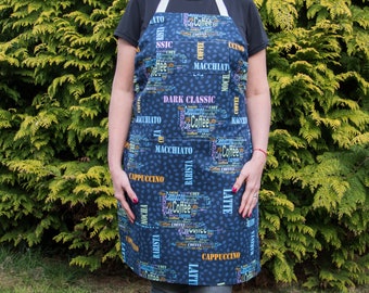 Handmade full canvas kitchen apron with two pockets BARISTA NAVY