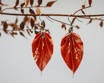 Origami Earrings Large Leaves | Japanese-inspired Paper Earrings Handmade Jewelry | Lucky Charm Charm Gift Idea