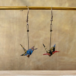 Origami Earrings Crane | Japanese-inspired Paper Earrings Handmade Jewelry | Lucky Charm Charm Gift Idea